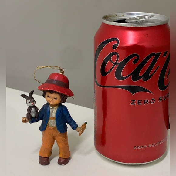 Vintage Miniature Resin Composite Boy w/ Rabbit & Carrot Figurine Ornament - Picture 7 of 10